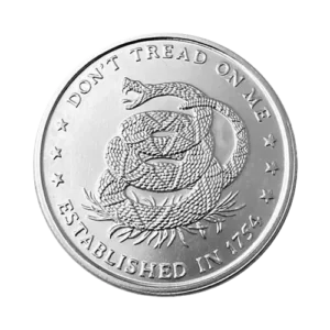 One Troy ounce .999 fine silver coin with an embossed design featuring a snake wrapped around a column, surrounded by a leafy pattern and radial texture.