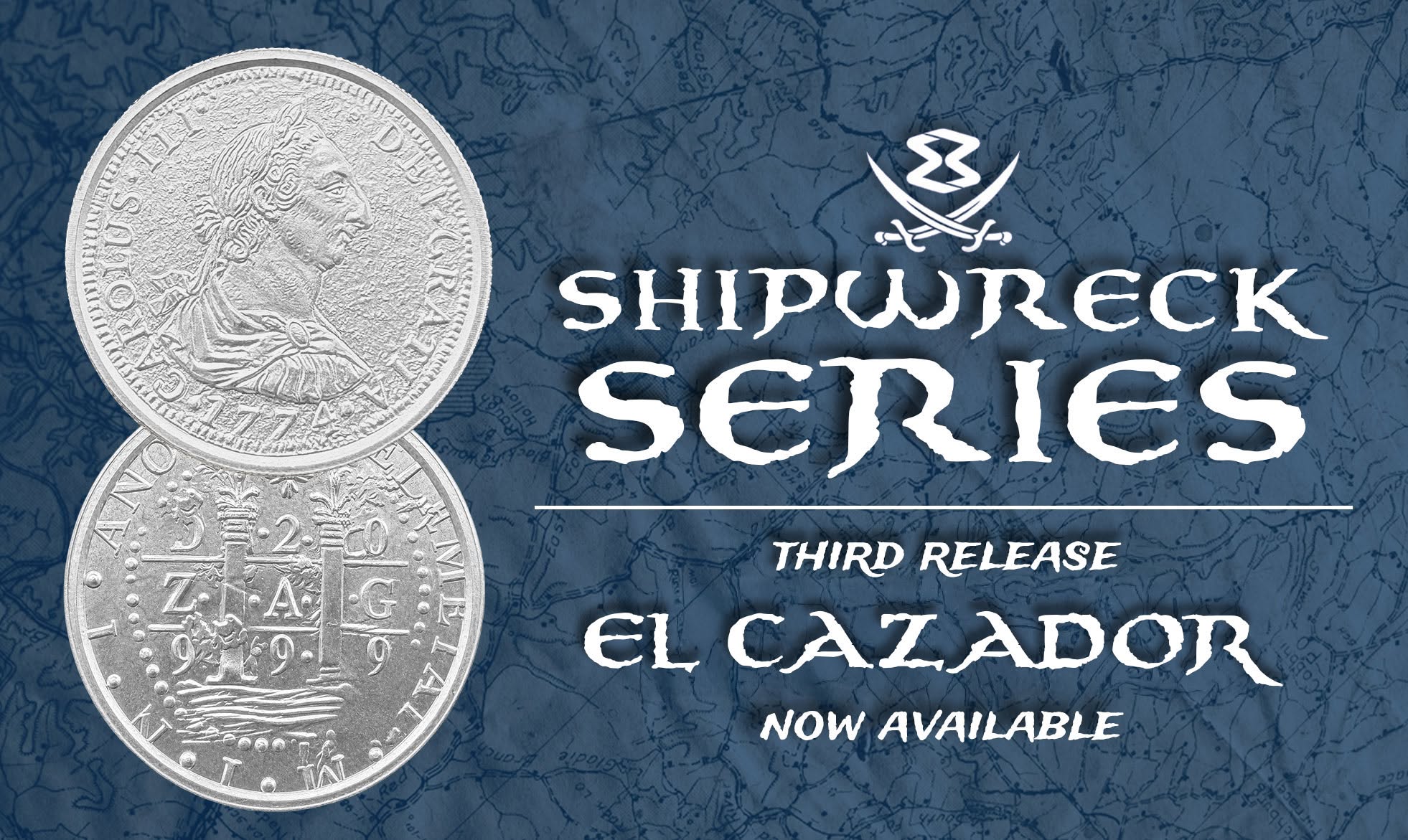 20 oz Silver El Cazador Shipwreck Themed Silver In Treasure Chest